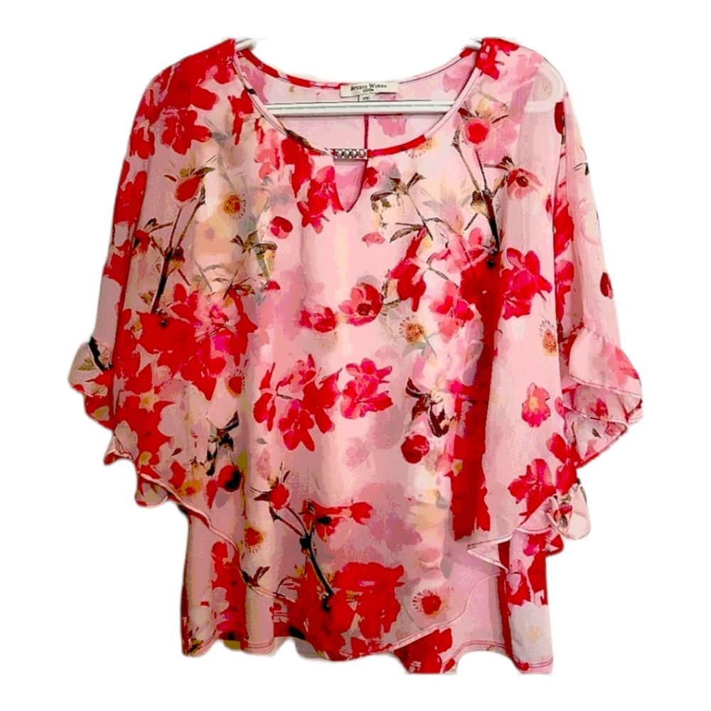 Studio Works Sheer Lightweight Pancho Blouse XL